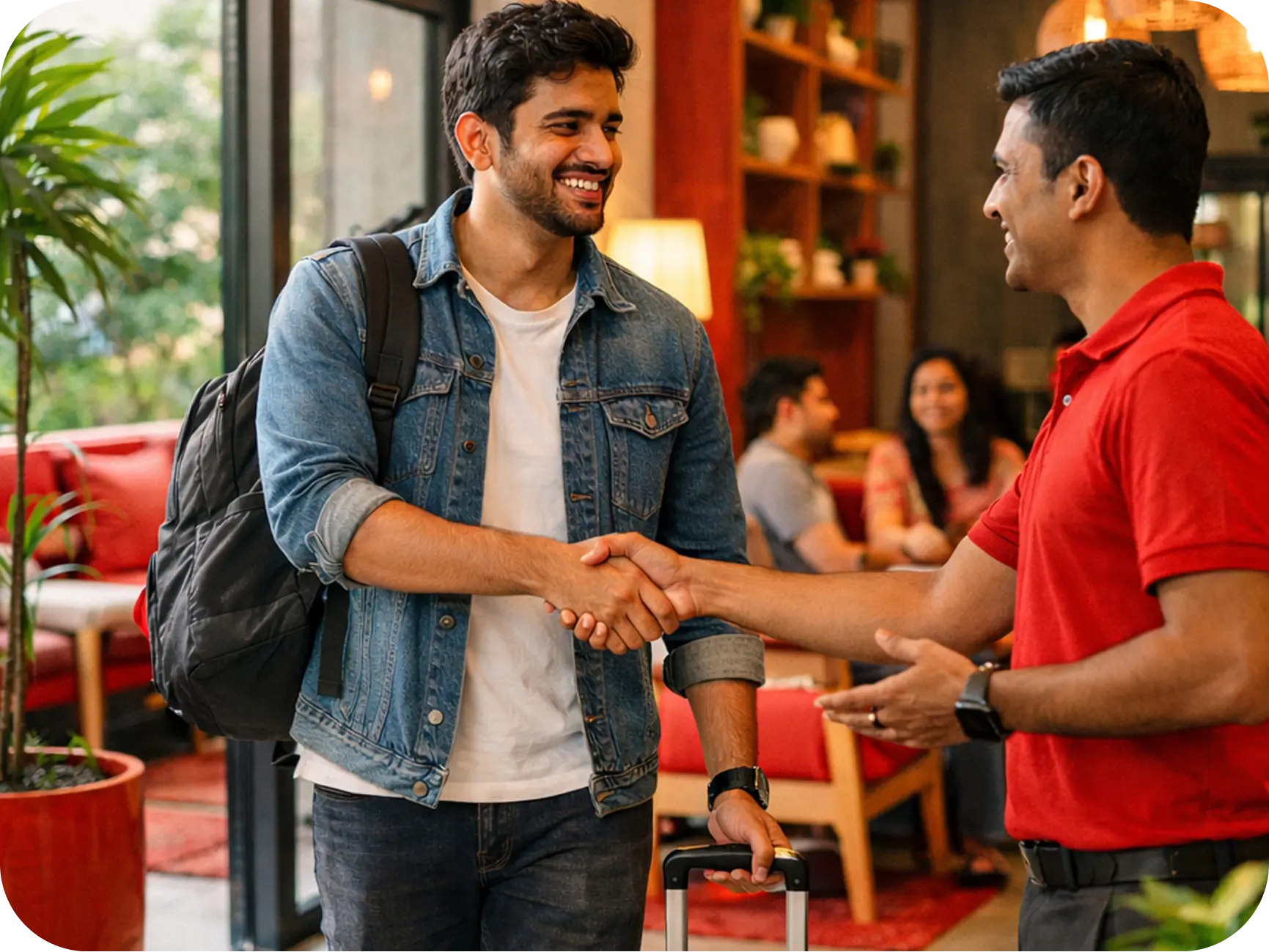 Find Your Perfect PG or Co-Living Space with Next Door Bangalore Next Door team member welcoming a new resident at a premium co-living space in Bangalore — handshake at check-in